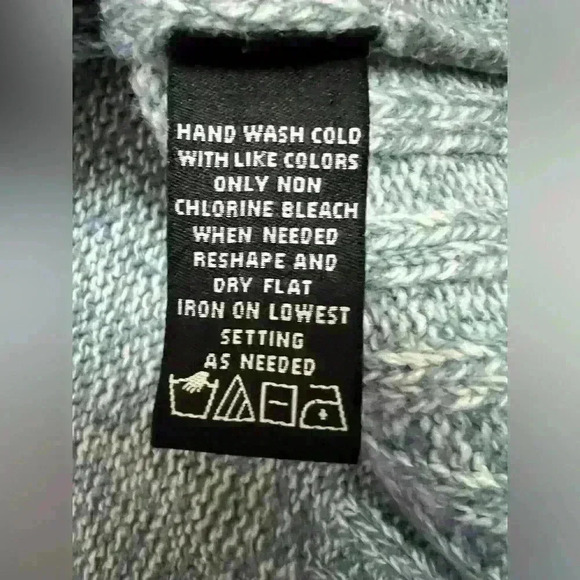 Norton McNaughton Women’s Large Heathered Blue Split Turtleneck Fur Trim Sweater - Picture 7 of 8